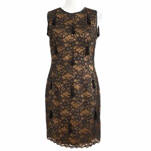 Danier BLACK BRONZE FLORAL LACE  FRINGE TASSEL SLEEVELESS BODYCON COCKTAIL DRESS